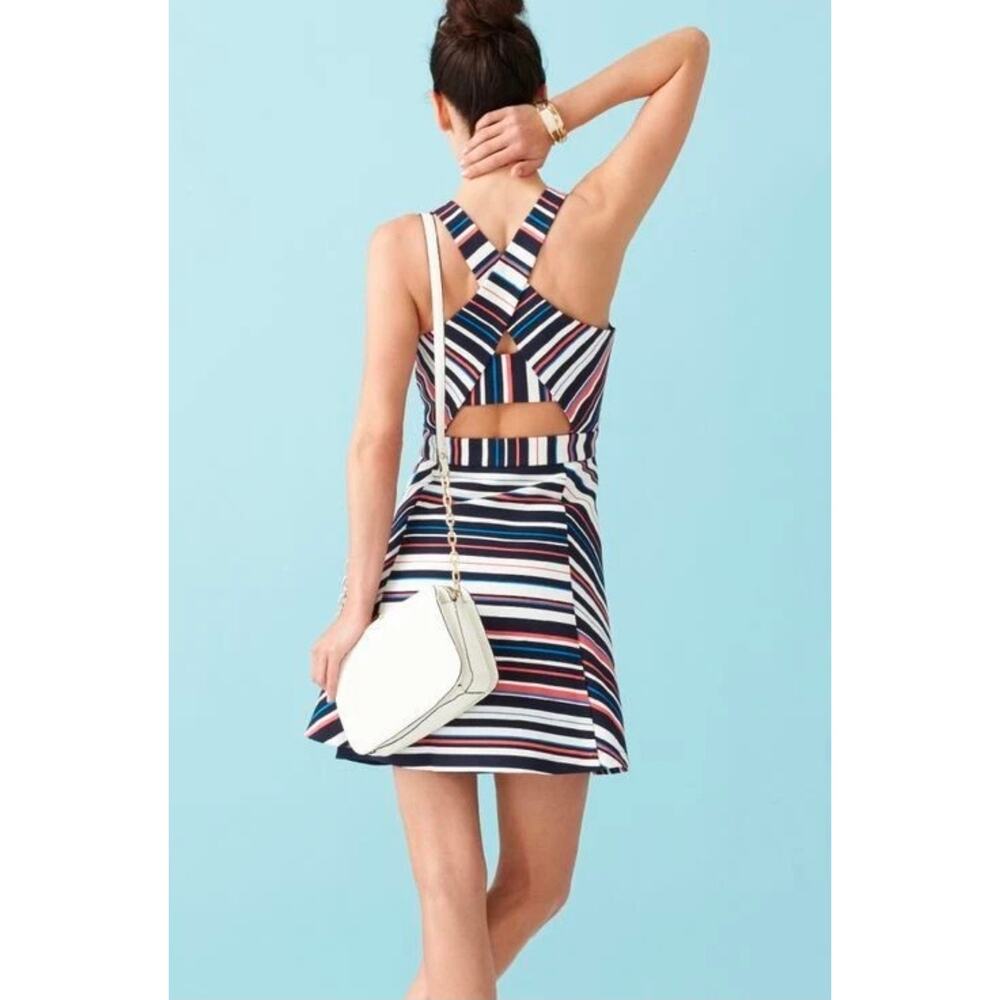 Adelyn Rae Preppy Nautical Chic Multi Directional Stripe Fit & Flare Dress XS